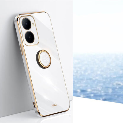 For Wiko Hi Enjoy 80 Plus XINLI Straight Edge 6D Electroplate TPU Phone Case with Ring Holder - White - EDA008564702E