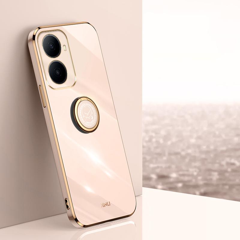 For Wiko Hi Enjoy 80 Plus XINLI Straight Edge 6D Electroplate TPU Phone Case with Ring Holder - Pink - EDA008564702F