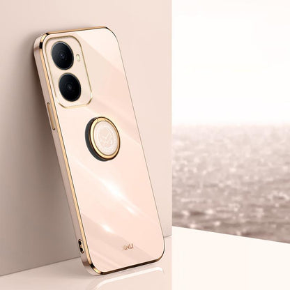 For Wiko Hi Enjoy 80 Plus XINLI Straight Edge 6D Electroplate TPU Phone Case with Ring Holder - Pink - EDA008564702F