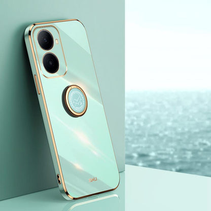 For Wiko Hi Enjoy 80 Plus XINLI Straight Edge 6D Electroplate TPU Phone Case with Ring Holder - Mint Green - EDA008564702G