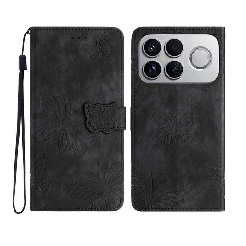 For Redmi K90 Pro Max / Poco F8 Ultra Skin-feel Embossed Butterfly Leather Phone Case(Black)