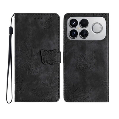 For Redmi K90 Pro Max / Poco F8 Ultra Skin-feel Embossed Butterfly Leather Phone Case(Black)