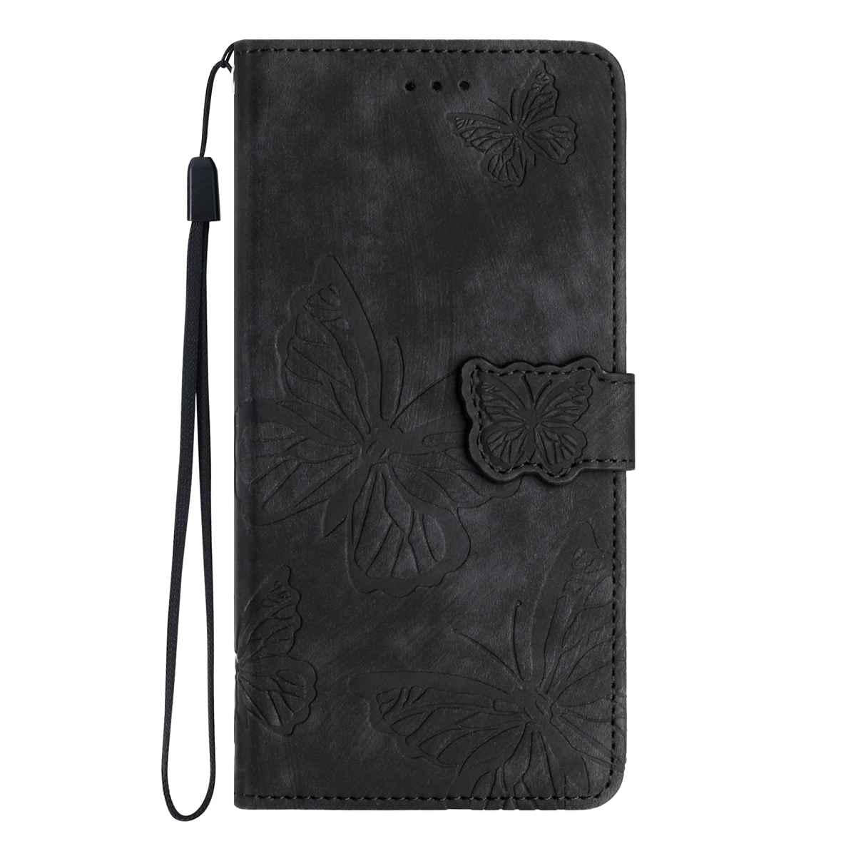 For Redmi K90 Pro Max / Poco F8 Ultra Skin-feel Embossed Butterfly Leather Phone Case(Black)
