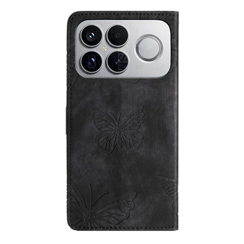 For Redmi K90 Pro Max / Poco F8 Ultra Skin-feel Embossed Butterfly Leather Phone Case(Black)