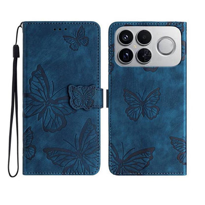 For Redmi K90 Pro Max / Poco F8 Ultra Skin-feel Embossed Butterfly Leather Phone Case(Blue)