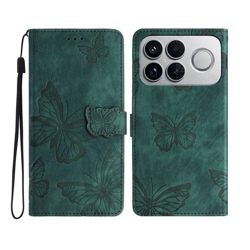 For Redmi K90 Pro Max / Poco F8 Ultra Skin-feel Embossed Butterfly Leather Phone Case(Green)