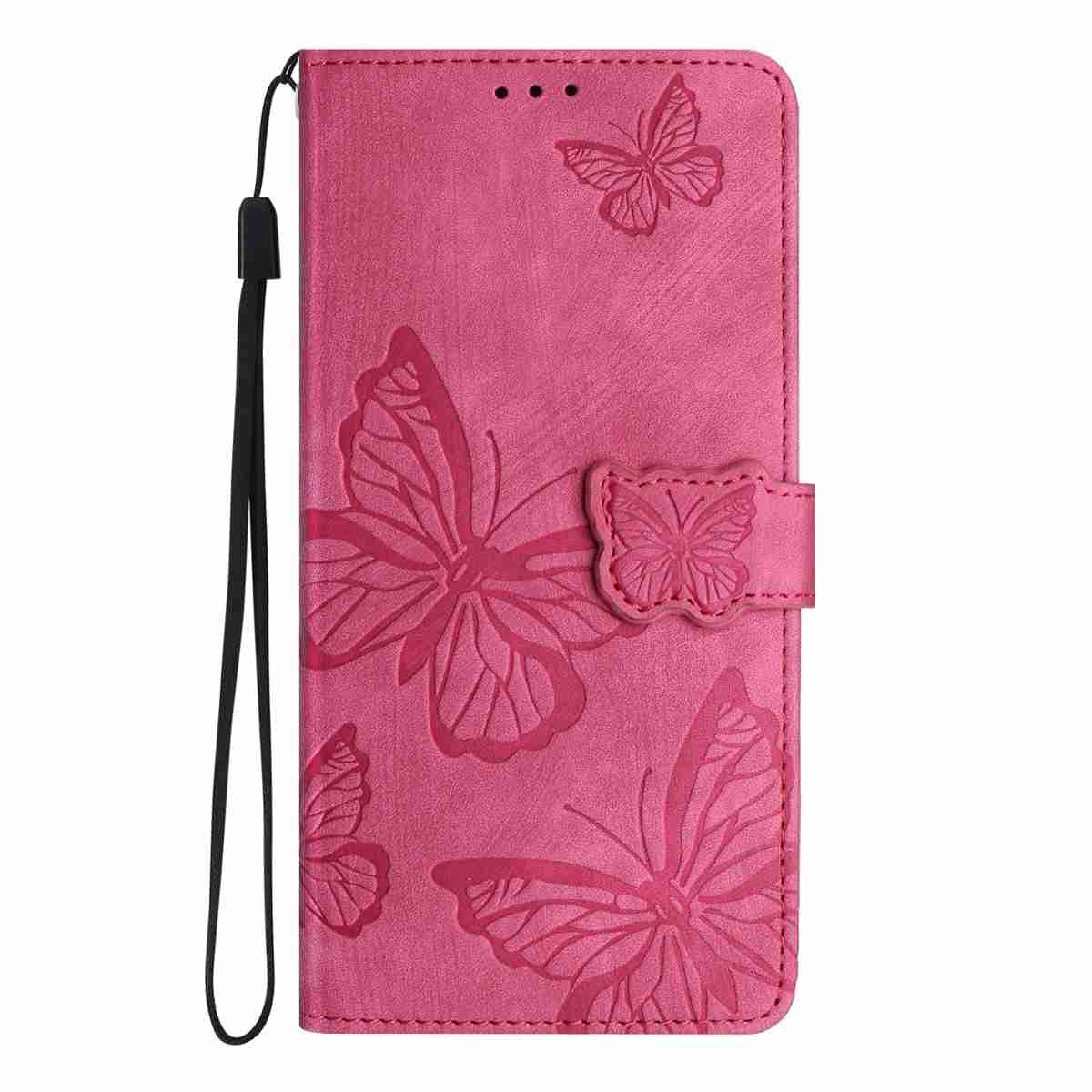 For Redmi K90 Pro Max / Poco F8 Ultra Skin-feel Embossed Butterfly Leather Phone Case(Rose Red)