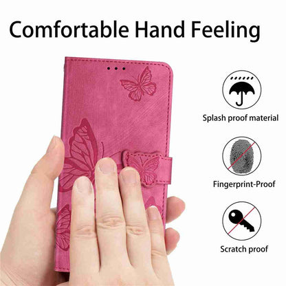 For Redmi K90 Pro Max / Poco F8 Ultra Skin-feel Embossed Butterfly Leather Phone Case(Rose Red)