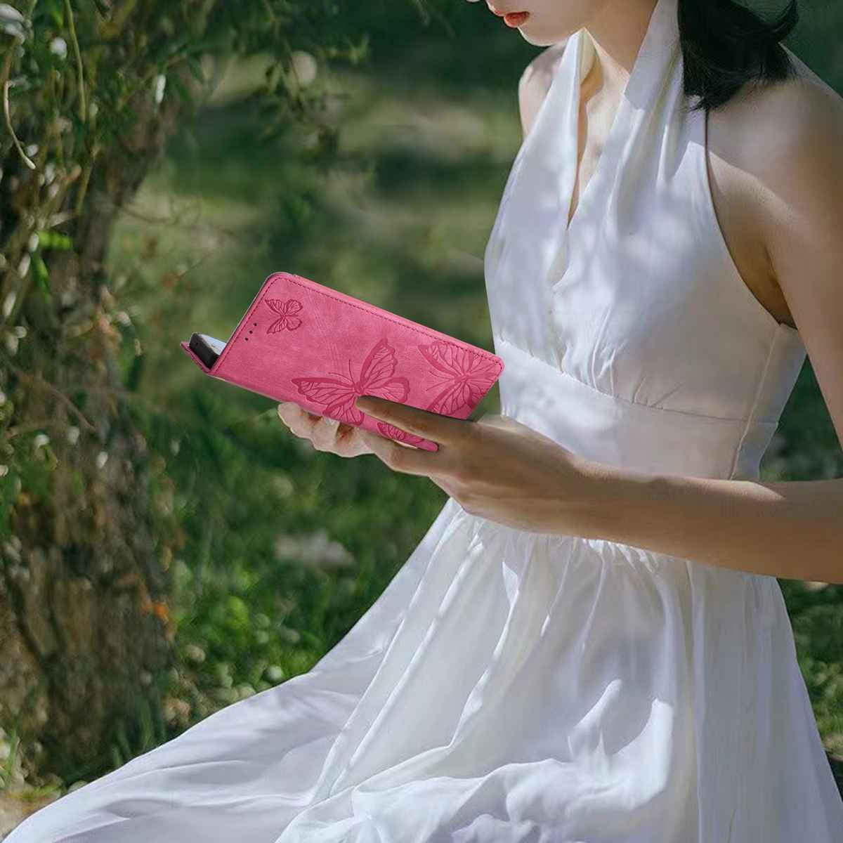 For Redmi K90 Pro Max / Poco F8 Ultra Skin-feel Embossed Butterfly Leather Phone Case(Rose Red)