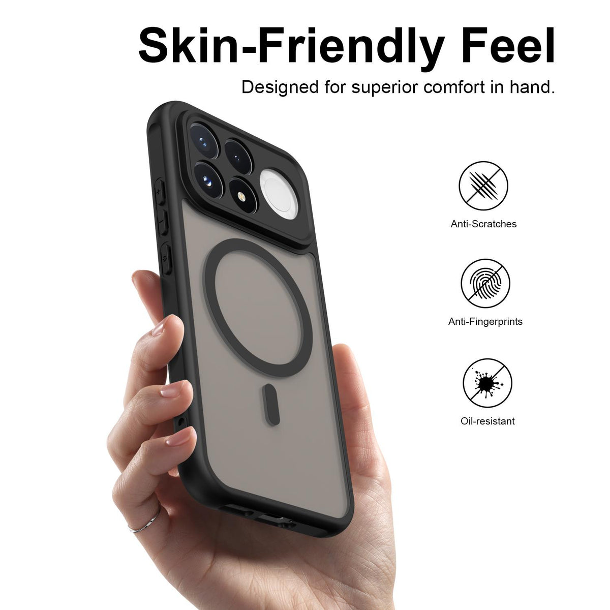 For Redmi K100 Pro 5G Fan Dun Series TPU Hybrid PC Frosted Magsafe Phone Case - Black - EDA008596106A