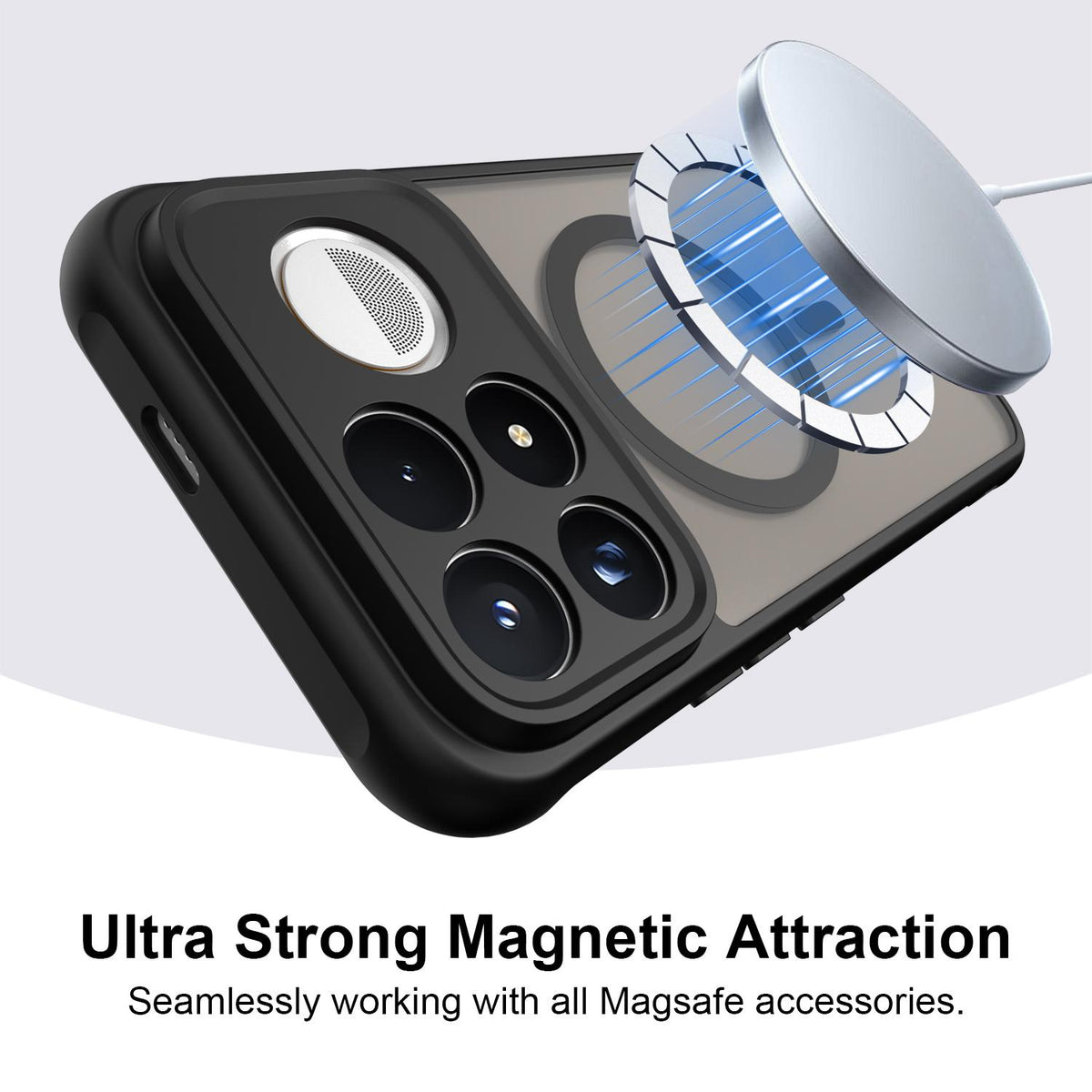 For Redmi K100 Pro Max 5G Fan Dun Series TPU Hybrid PC Frosted Magsafe Phone Case - Black - EDA008596107A