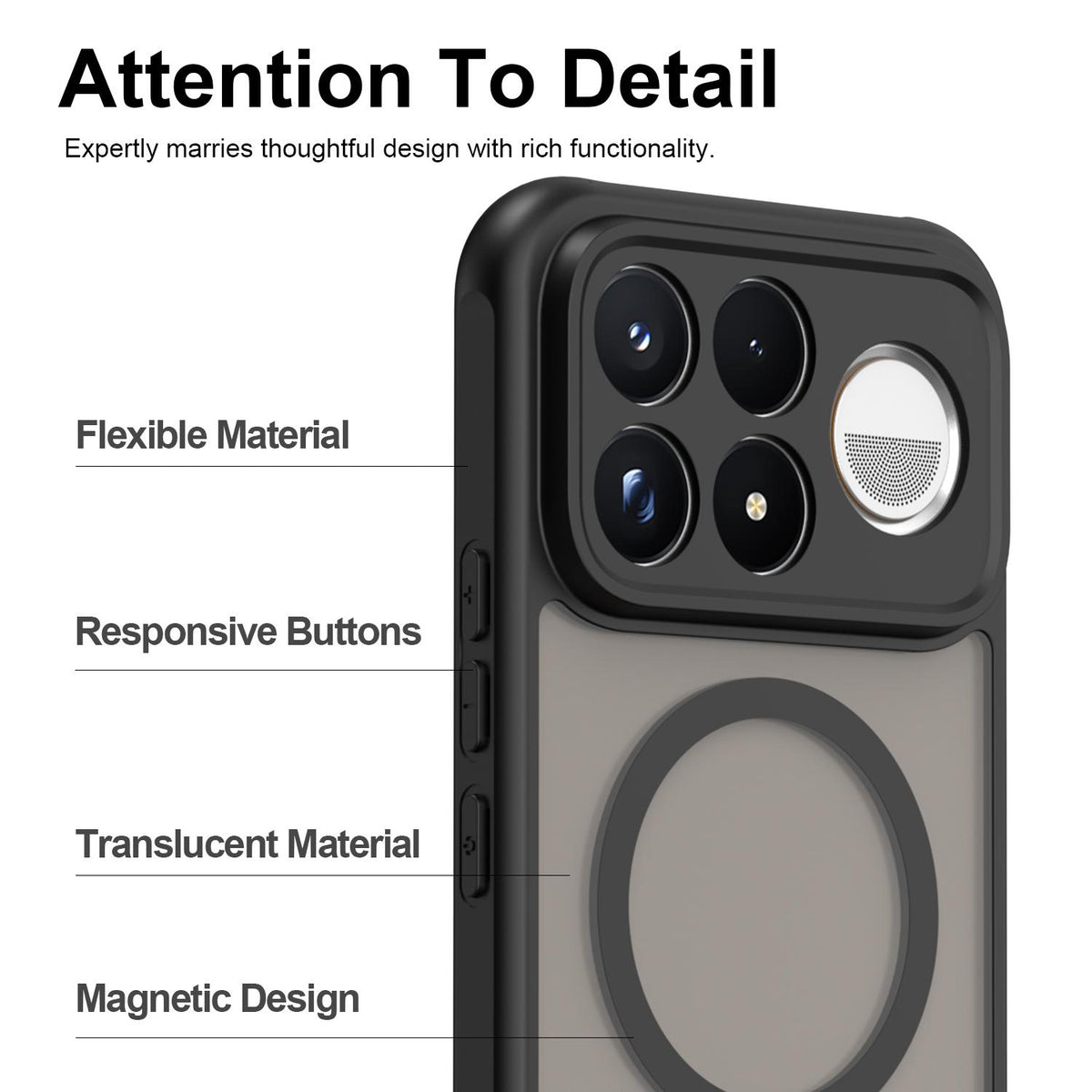 For Redmi K100 Pro Max 5G Fan Dun Series TPU Hybrid PC Frosted Magsafe Phone Case - Black - EDA008596107A