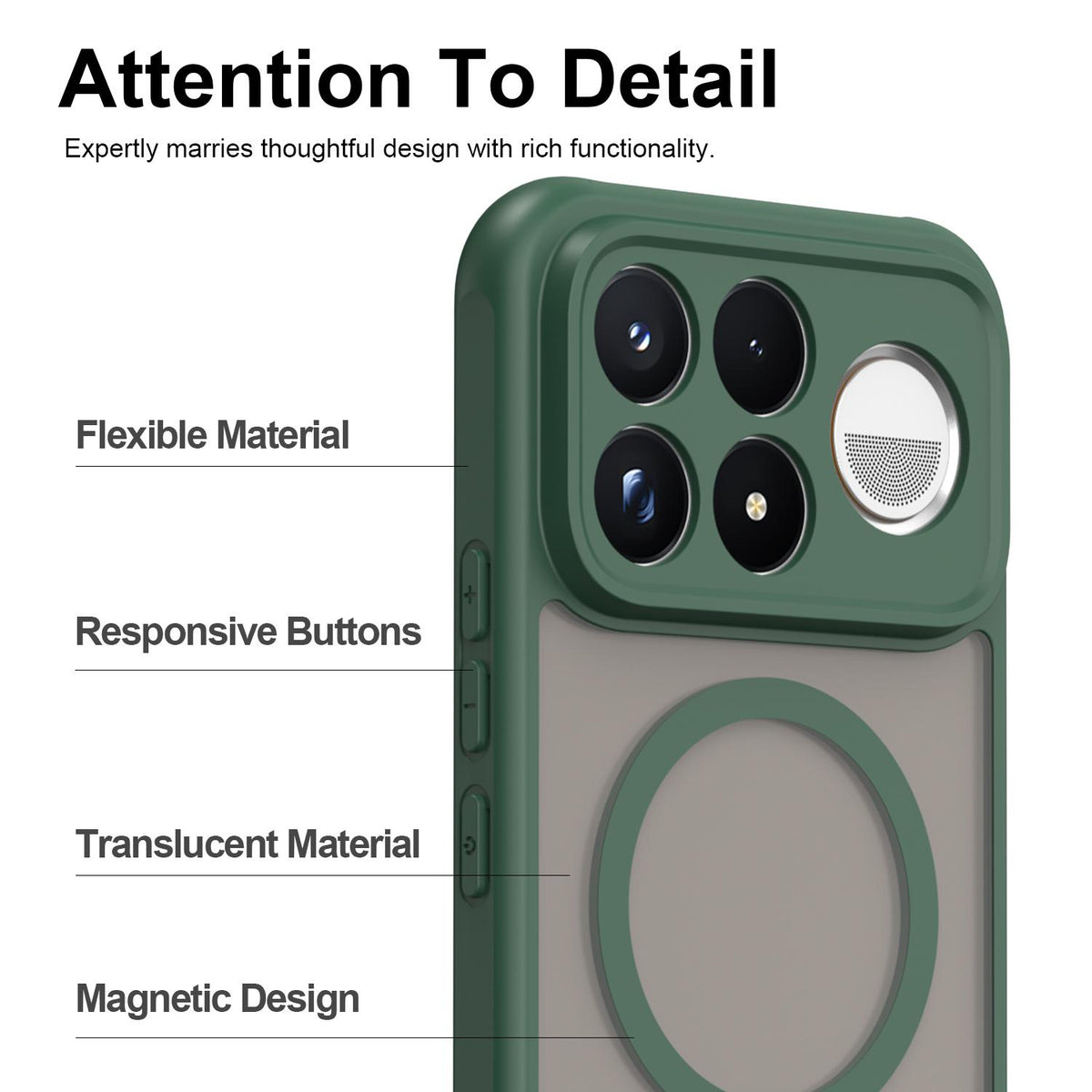 For Redmi K100 Pro Max 5G Fan Dun Series TPU Hybrid PC Frosted Magsafe Phone Case - Green - EDA008596107C