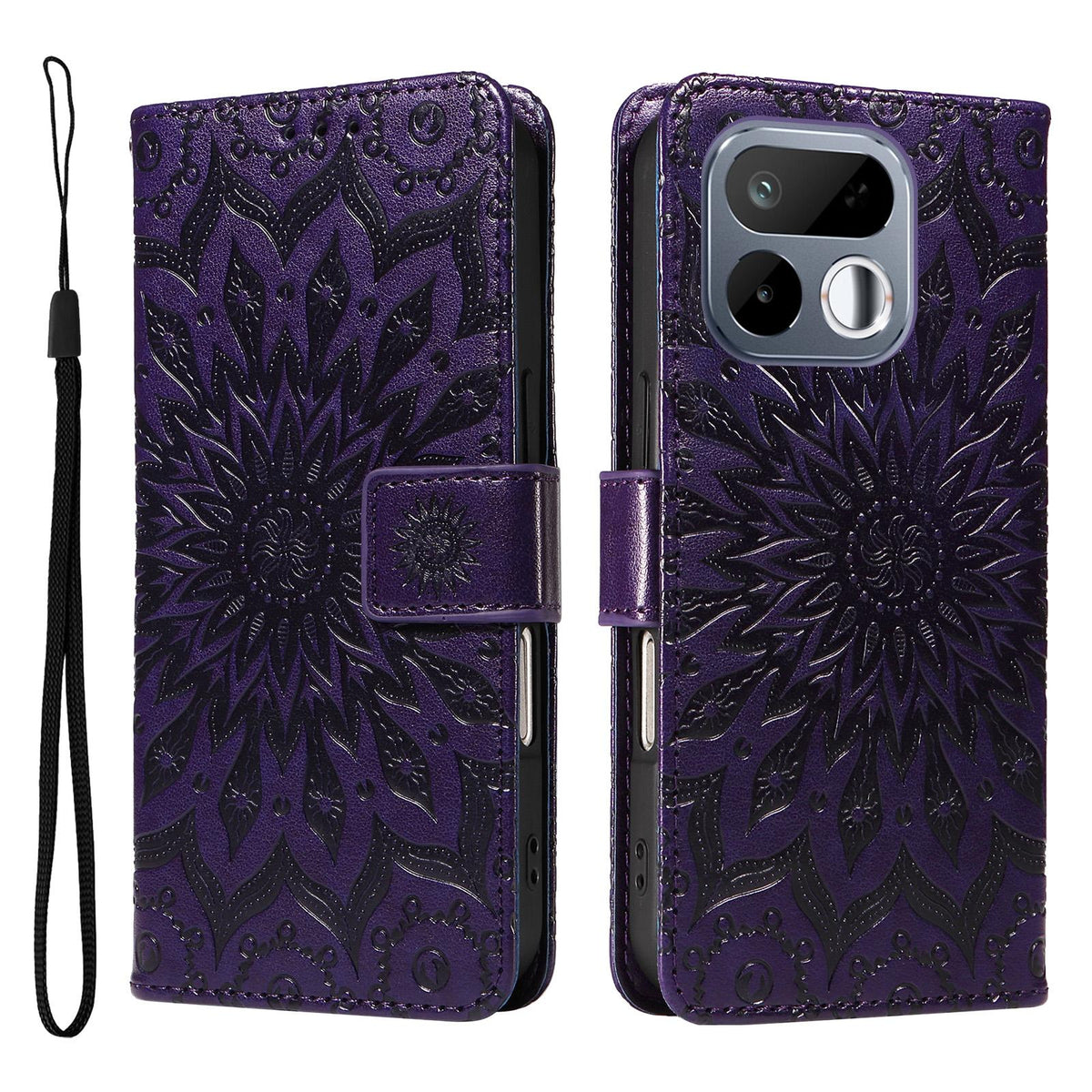 For Realme 16T 5G Embossed Sunflower Pattern Flip Leather Phone Case - Purple - EDA008625508A