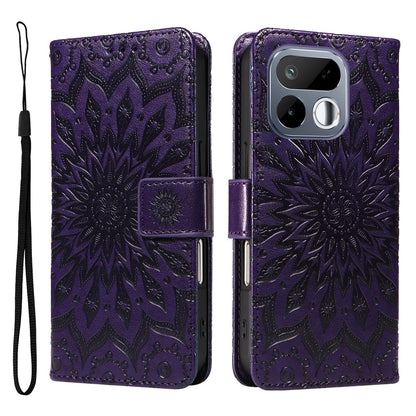 For Realme 16T 5G Embossed Sunflower Pattern Flip Leather Phone Case - Purple - EDA008625508A