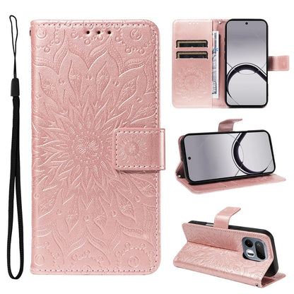 For Realme 16T 5G Embossed Sunflower Pattern Flip Leather Phone Case - Rose Gold - EDA008625508B