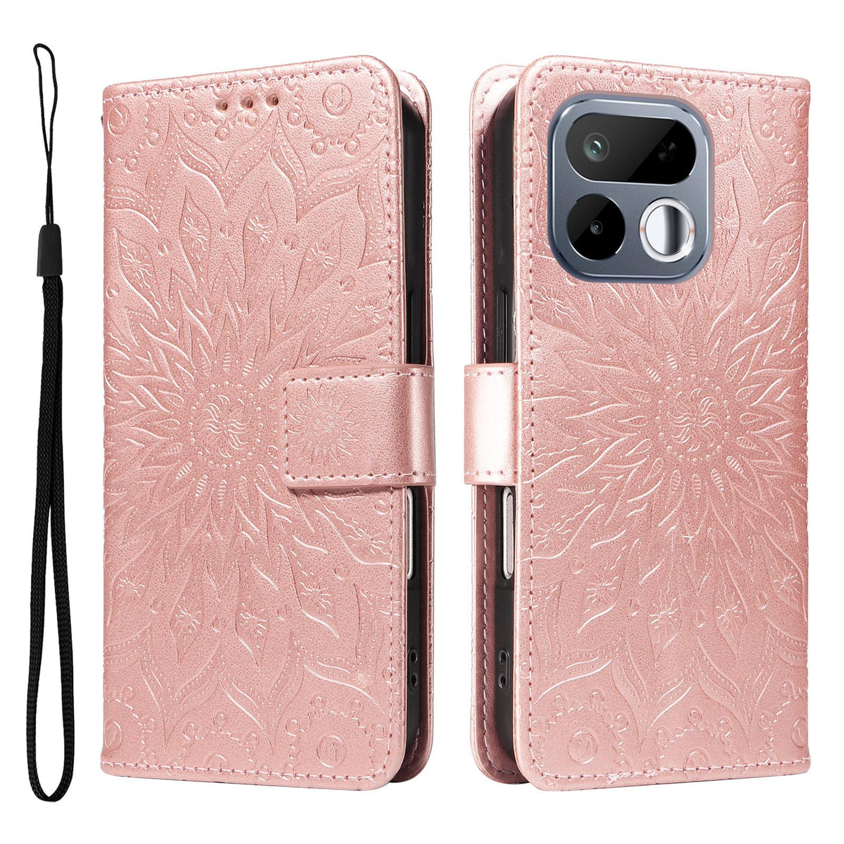For Realme 16T 5G Embossed Sunflower Pattern Flip Leather Phone Case - Rose Gold - EDA008625508B