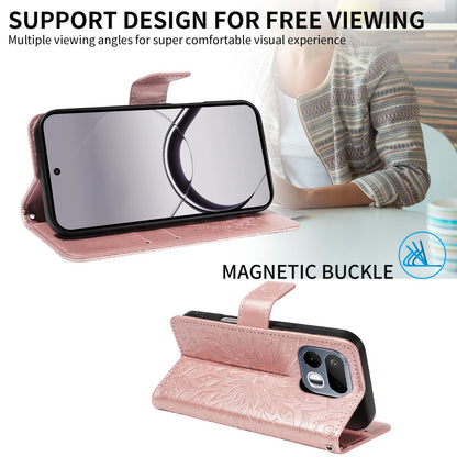 For Realme 16T 5G Embossed Sunflower Pattern Flip Leather Phone Case - Rose Gold - EDA008625508B