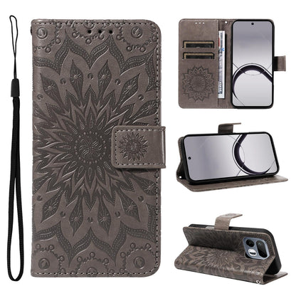 For Realme 16T 5G Embossed Sunflower Pattern Flip Leather Phone Case - Grey - EDA008625508C