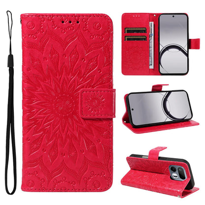 For Realme 16T 5G Embossed Sunflower Pattern Flip Leather Phone Case - Red - EDA008625508D