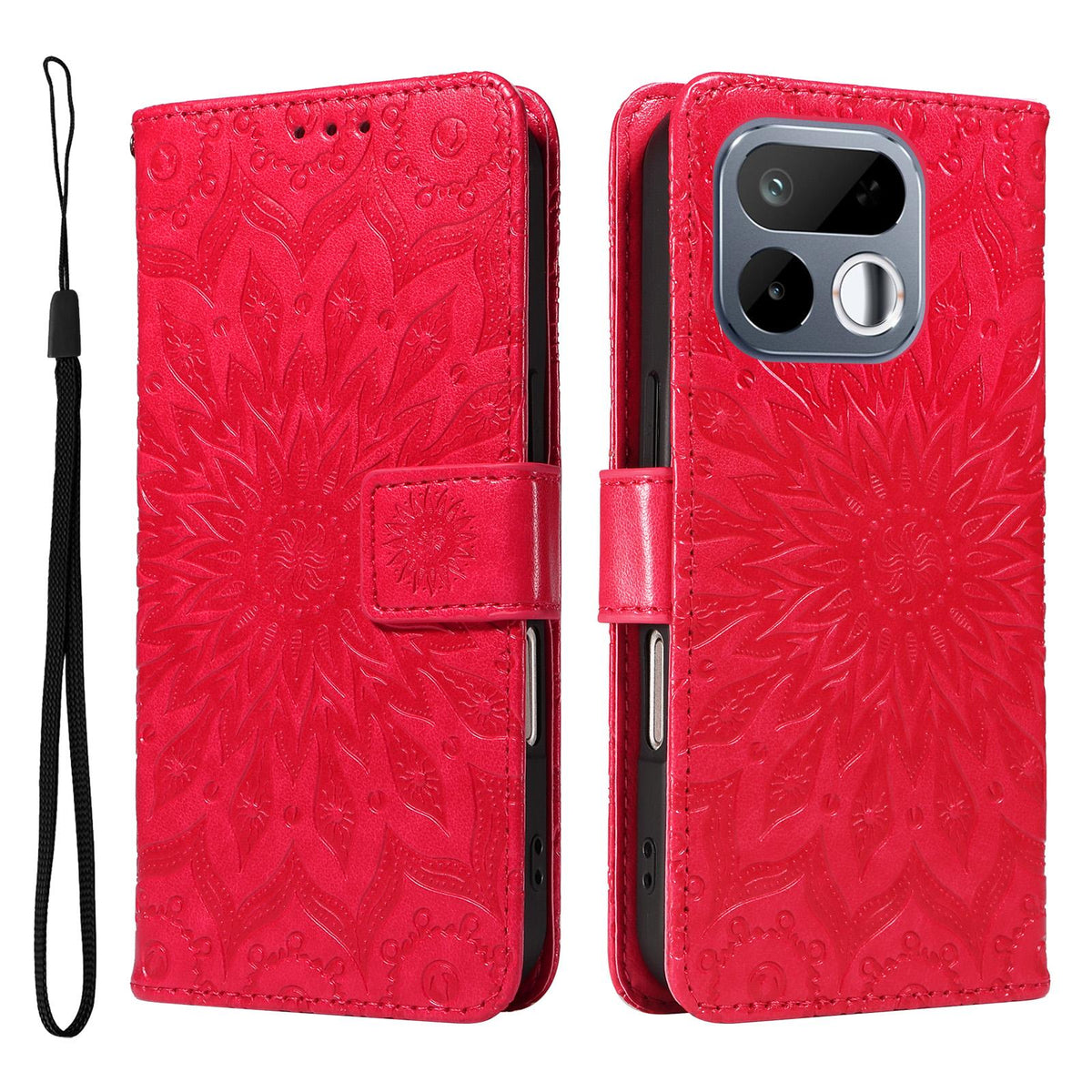 For Realme 16T 5G Embossed Sunflower Pattern Flip Leather Phone Case - Red - EDA008625508D