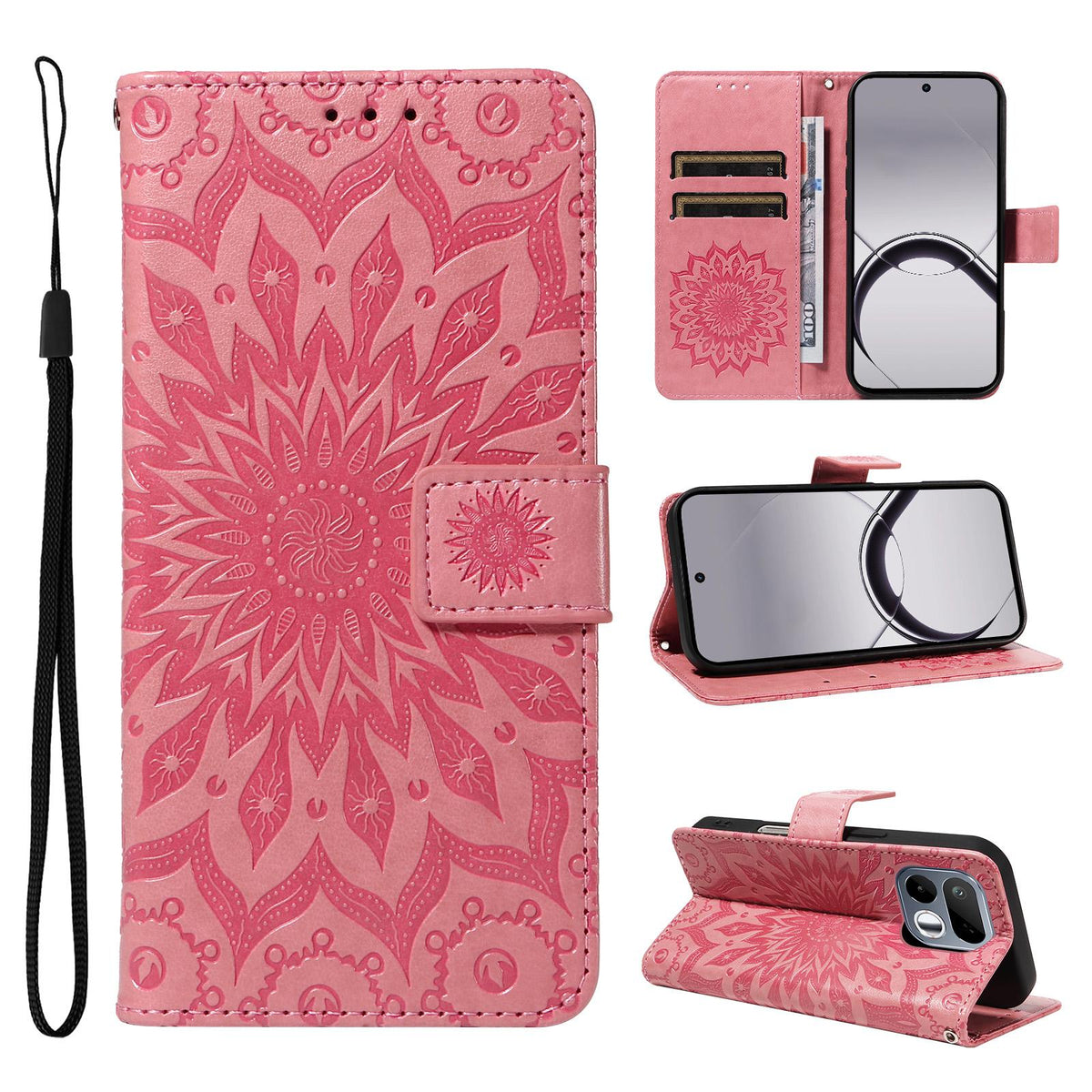 For Realme 16T 5G Embossed Sunflower Pattern Flip Leather Phone Case - Pink - EDA008625508E