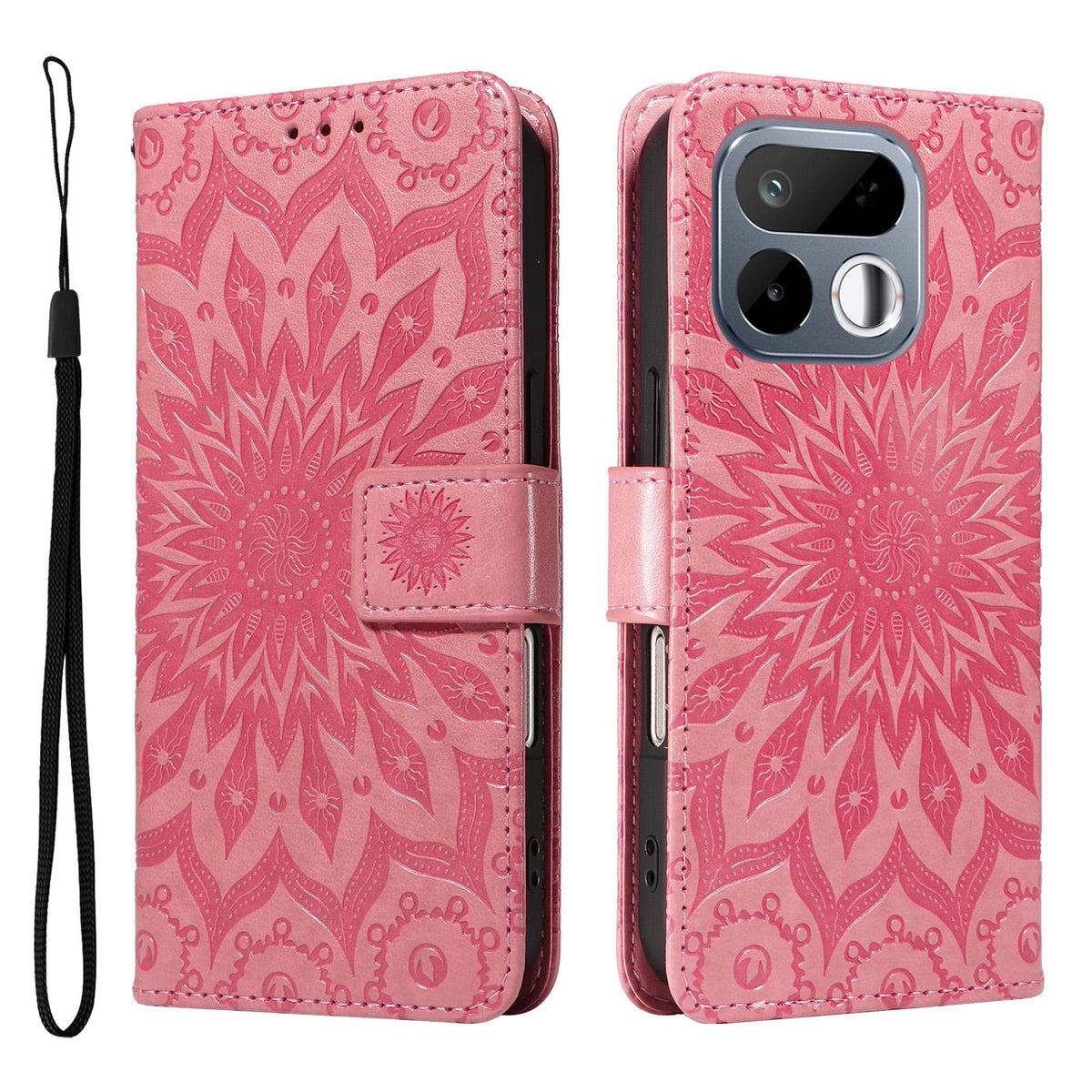 For Realme 16T 5G Embossed Sunflower Pattern Flip Leather Phone Case - Pink - EDA008625508E