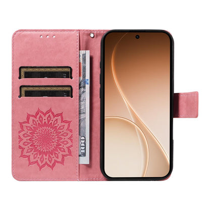 For Realme 16T 5G Embossed Sunflower Pattern Flip Leather Phone Case - Pink - EDA008625508E