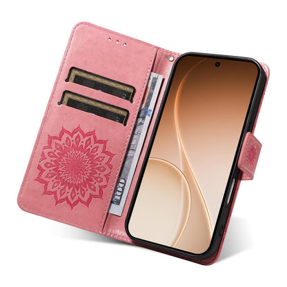 For Realme 16T 5G Embossed Sunflower Pattern Flip Leather Phone Case - Pink - EDA008625508E