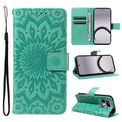 For Realme 16T 5G Embossed Sunflower Pattern Flip Leather Phone Case - Green - EDA008625508F
