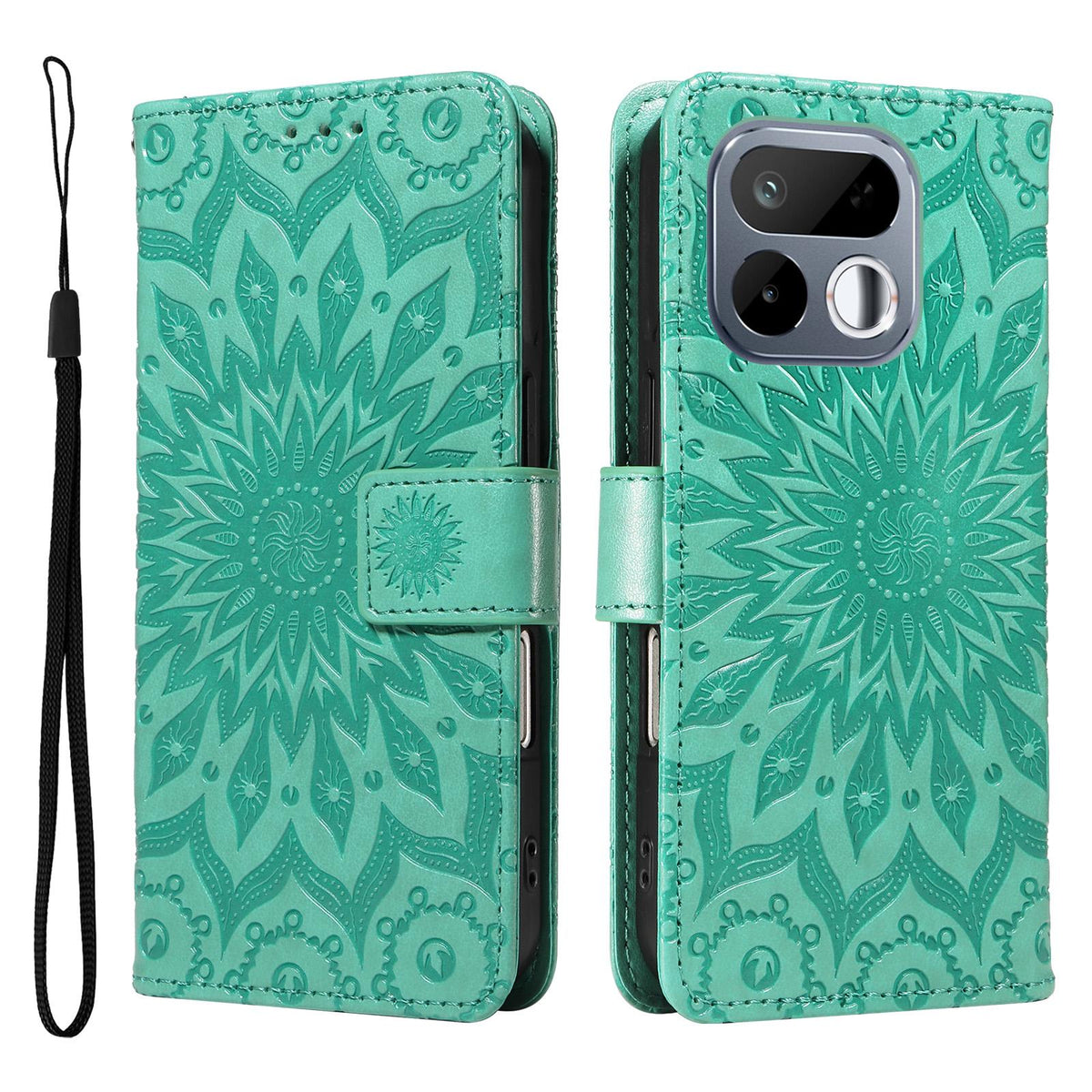 For Realme 16T 5G Embossed Sunflower Pattern Flip Leather Phone Case - Green - EDA008625508F