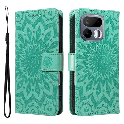 For Realme 16T 5G Embossed Sunflower Pattern Flip Leather Phone Case - Green - EDA008625508F