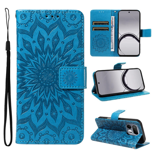 For Realme 16T 5G Embossed Sunflower Pattern Flip Leather Phone Case - Blue - EDA008625508G