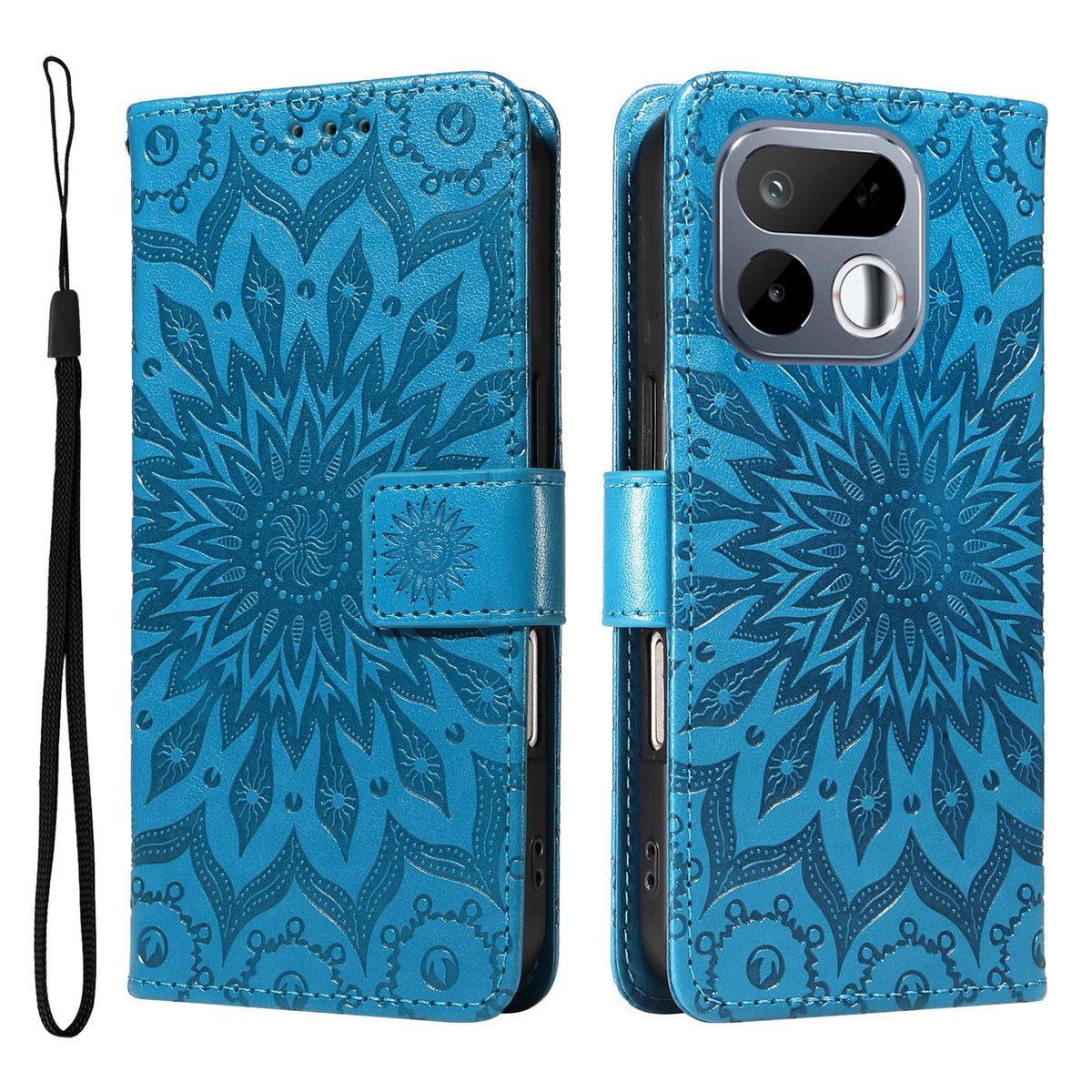 For Realme 16T 5G Embossed Sunflower Pattern Flip Leather Phone Case - Blue - EDA008625508G