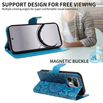 For Realme 16T 5G Embossed Sunflower Pattern Flip Leather Phone Case - Blue - EDA008625508G