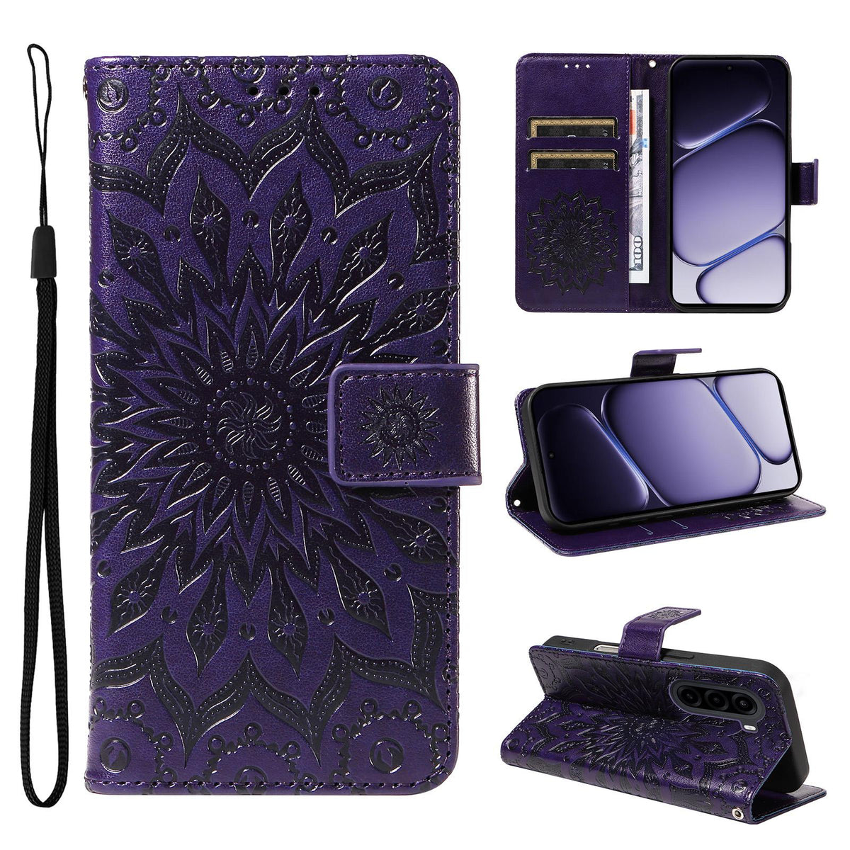 For Realme P4x 5G Embossed Sunflower Pattern Flip Leather Phone Case - Purple - EDA008625509A