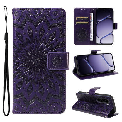 For Realme P4x 5G Embossed Sunflower Pattern Flip Leather Phone Case - Purple - EDA008625509A