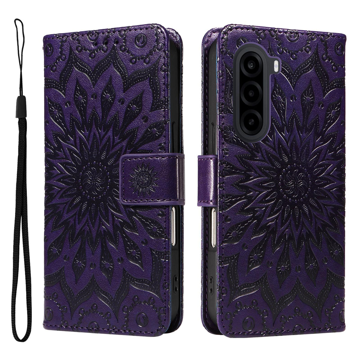 For Realme P4x 5G Embossed Sunflower Pattern Flip Leather Phone Case - Purple - EDA008625509A