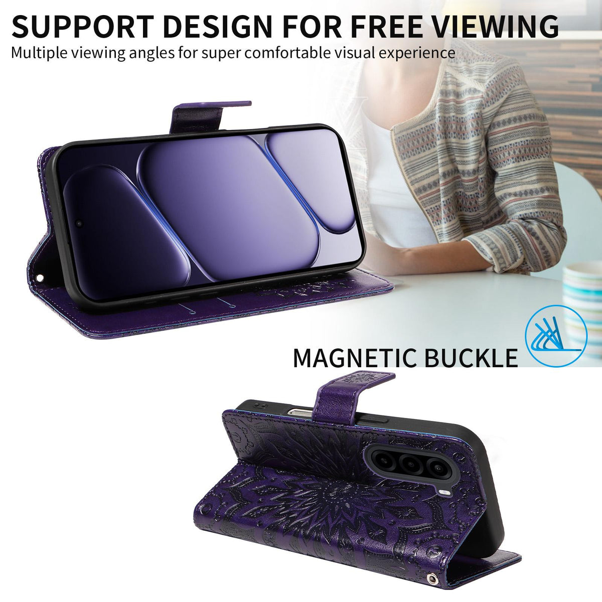 For Realme P4x 5G Embossed Sunflower Pattern Flip Leather Phone Case - Purple - EDA008625509A