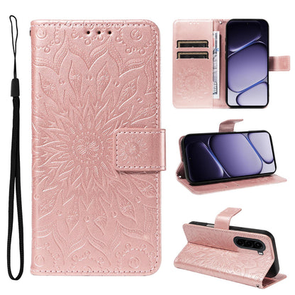 For Realme P4x 5G Embossed Sunflower Pattern Flip Leather Phone Case - Rose Gold - EDA008625509B