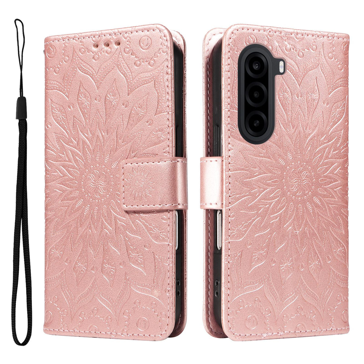 For Realme P4x 5G Embossed Sunflower Pattern Flip Leather Phone Case - Rose Gold - EDA008625509B