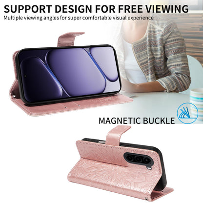 For Realme P4x 5G Embossed Sunflower Pattern Flip Leather Phone Case - Rose Gold - EDA008625509B
