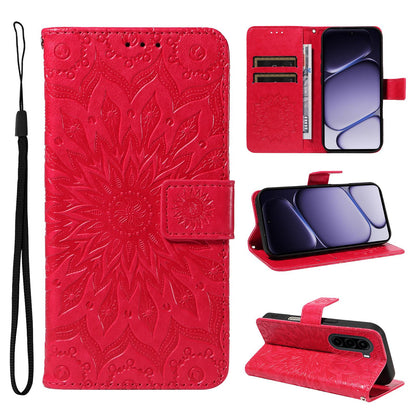For Realme P4x 5G Embossed Sunflower Pattern Flip Leather Phone Case - Red - EDA008625509D