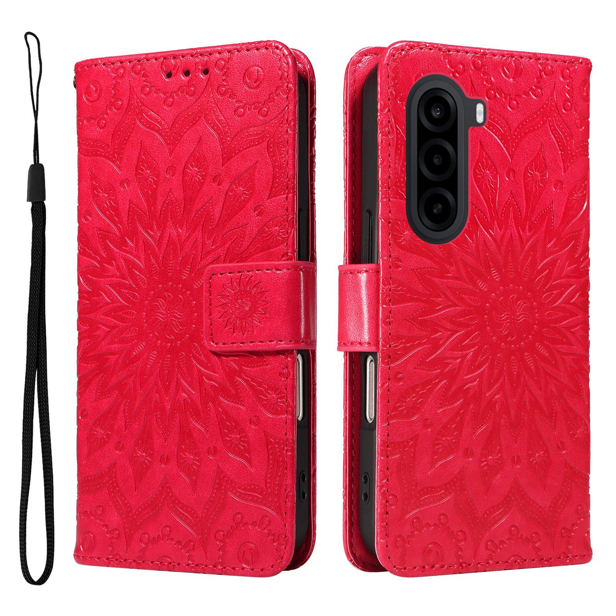 For Realme P4x 5G Embossed Sunflower Pattern Flip Leather Phone Case - Red - EDA008625509D