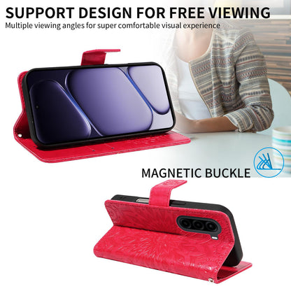 For Realme P4x 5G Embossed Sunflower Pattern Flip Leather Phone Case - Red - EDA008625509D