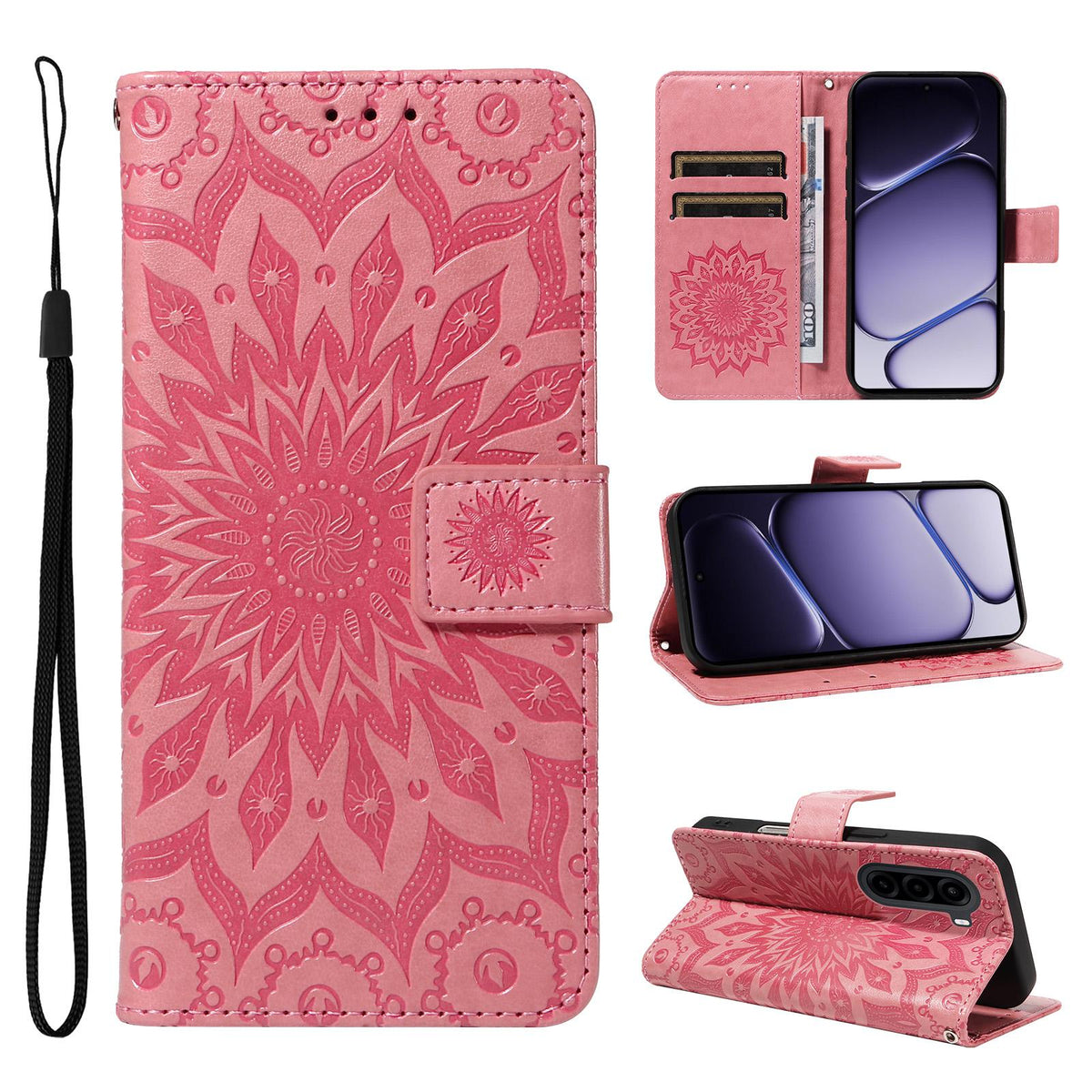 For Realme P4x 5G Embossed Sunflower Pattern Flip Leather Phone Case - Pink - EDA008625509E
