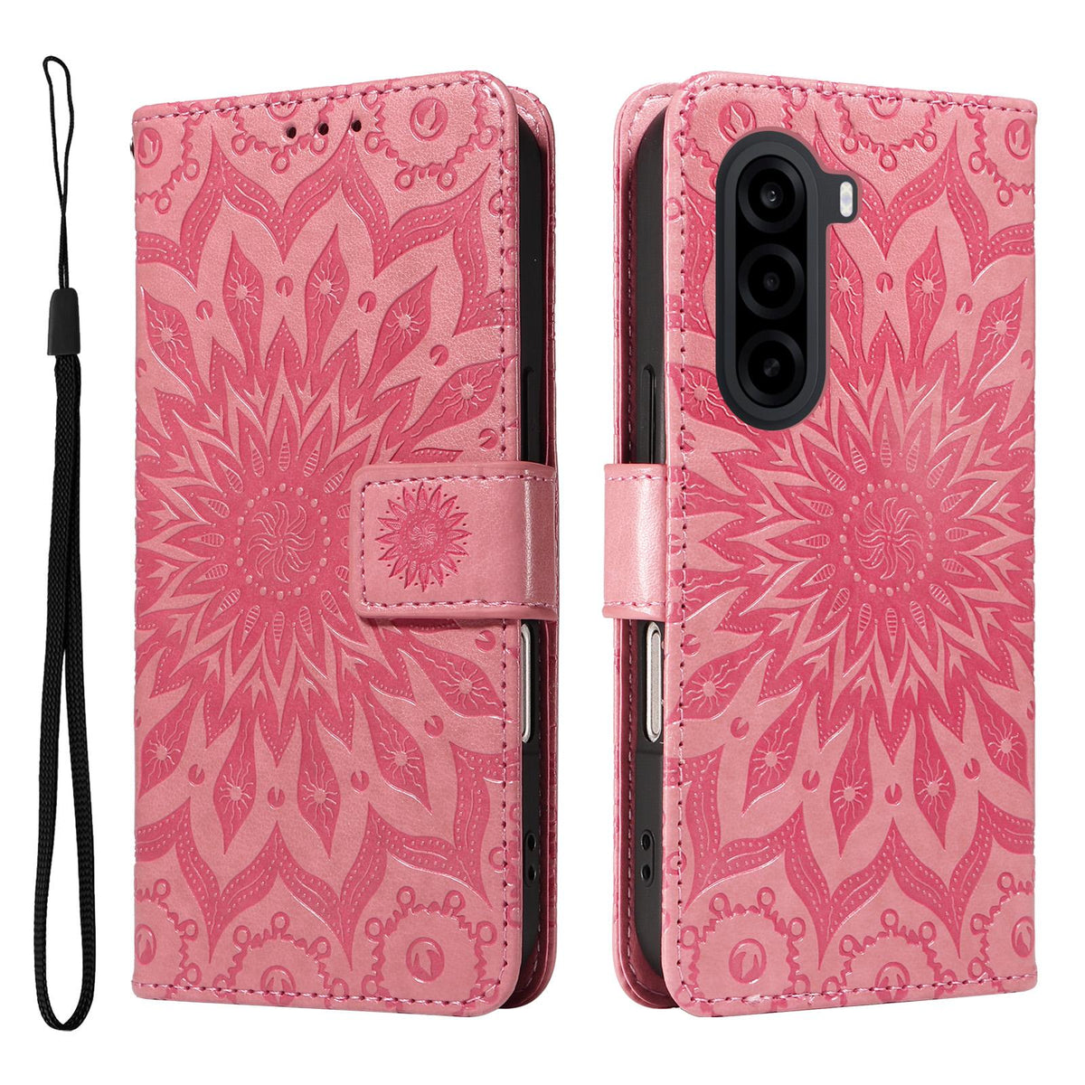 For Realme P4x 5G Embossed Sunflower Pattern Flip Leather Phone Case - Pink - EDA008625509E