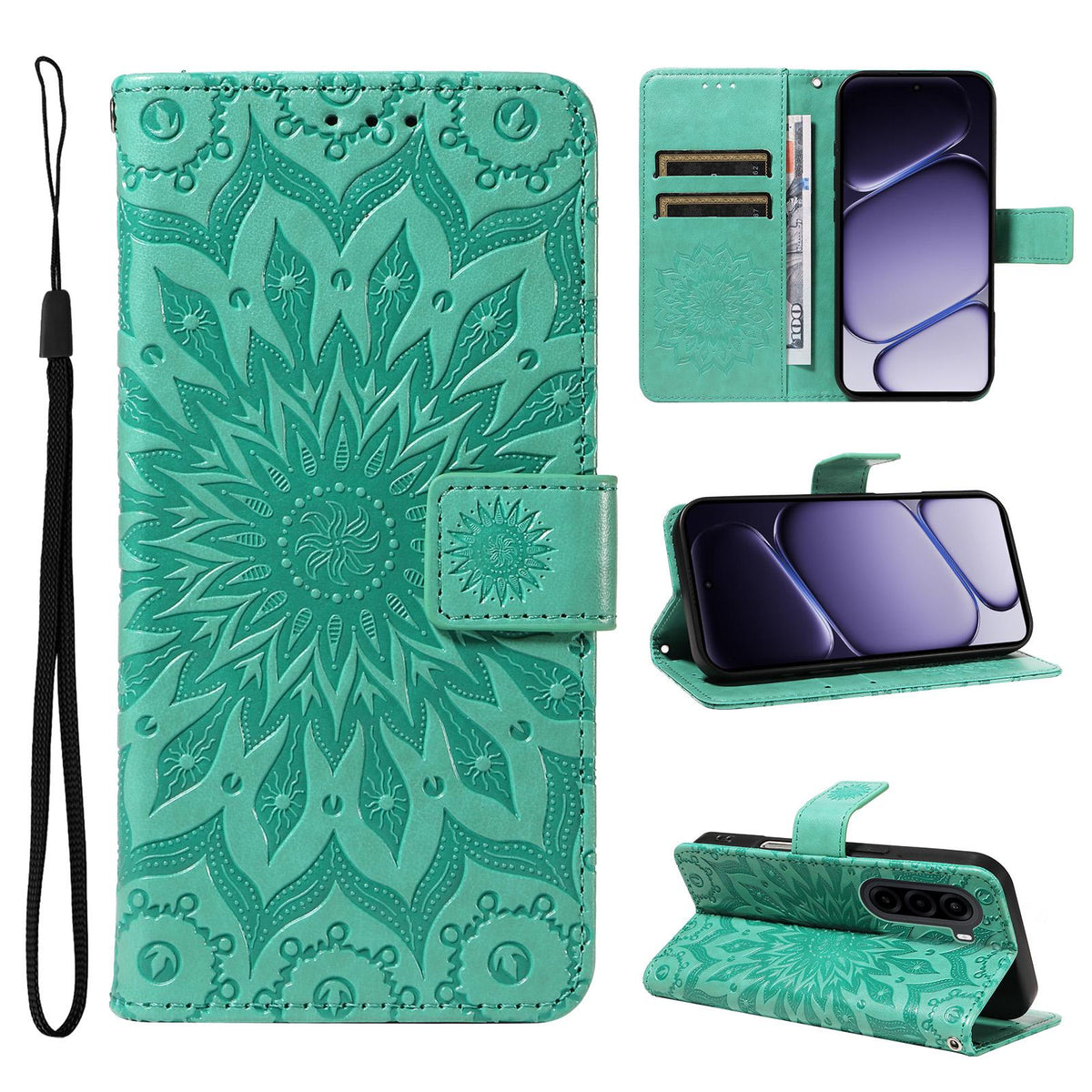 For Realme P4x 5G Embossed Sunflower Pattern Flip Leather Phone Case - Green - EDA008625509F