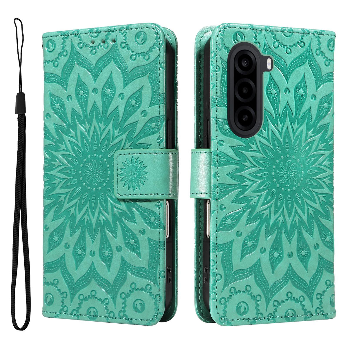 For Realme P4x 5G Embossed Sunflower Pattern Flip Leather Phone Case - Green - EDA008625509F