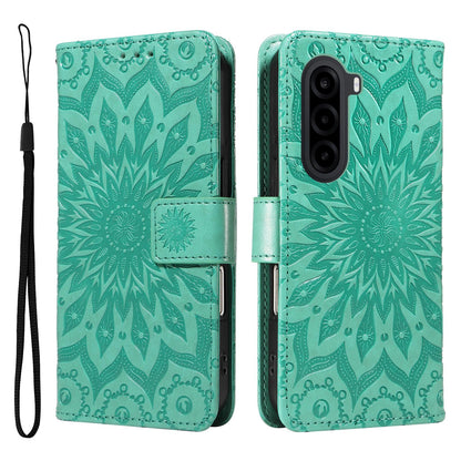For Realme P4x 5G Embossed Sunflower Pattern Flip Leather Phone Case - Green - EDA008625509F